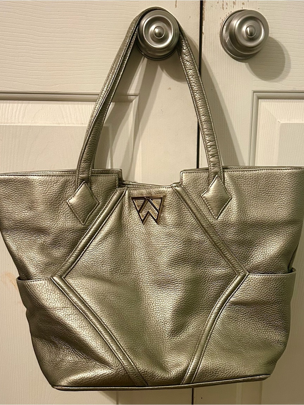 Metallic Silver Geometric Tote Bag - Unknown Brand